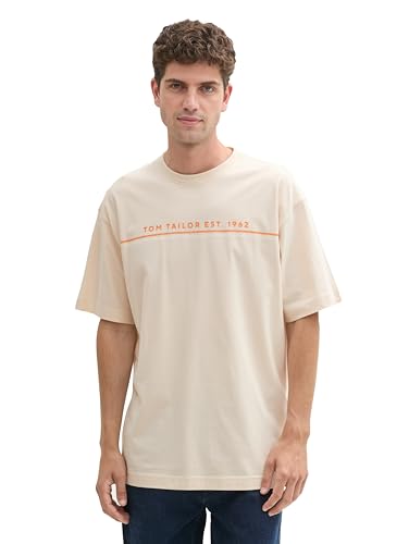 TOM TAILOR Herren Basic Comfort Fit T-Shirt mit Logoprint,27469 - Smooth Light Sand, S TOM TAILOR Herren Basic Comfort Fit T-Shirt mit Logoprint,27469 - Smooth Light Sand, S von TOM TAILOR