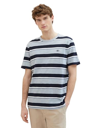 TOM TAILOR Herren Basic Crew-Neck T-Shirt mit Streifen, 35075 - Foggy Blue Multi Bold Stripe, XXXL von TOM TAILOR