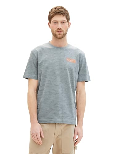 TOM TAILOR Herren Basic Crew-neck T-Shirt mit Struktur, 35195 - Mint Grey Navy Injected, L von TOM TAILOR