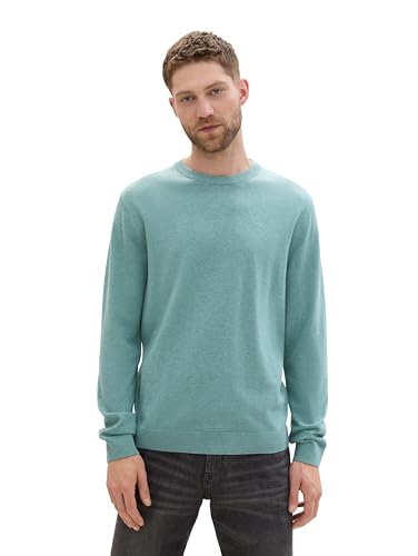 TOM TAILOR Herren Basic Crewneck Pullover aus Baumwolle, 13158 - Mineral Stone Blue Melange, XXL von TOM TAILOR