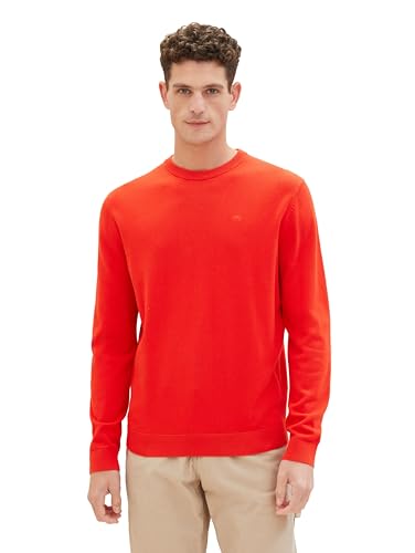 TOM TAILOR Herren Basic Crewneck Pullover aus Baumwolle, 13189 - Basic Red, S von TOM TAILOR