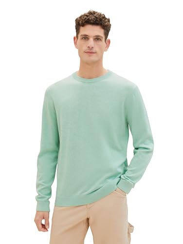 TOM TAILOR Herren Basic Crewneck Pullover aus Baumwolle, 26128 - Soft Jade Melange, S von TOM TAILOR