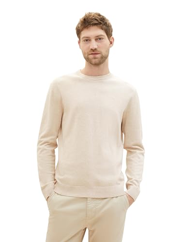 TOM TAILOR Herren Basic Crewneck Pullover aus Baumwolle, 34759 - Silver Ecru Light Melange, L von TOM TAILOR