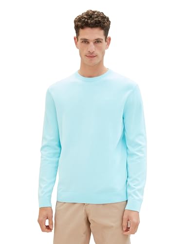 TOM TAILOR Herren Basic Crewneck Pullover aus Baumwolle, 34921 - Caribbean Turquoise, L von TOM TAILOR