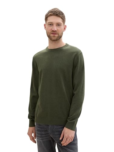 TOM TAILOR Herren Basic Crewneck Pullover aus Baumwolle, 36230 - Rosin Green Melange, L von TOM TAILOR