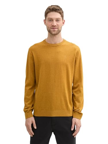 TOM TAILOR Herren Basic Crewneck Pullover aus Baumwolle, 36292 - Mustard Melange, XXXL von TOM TAILOR