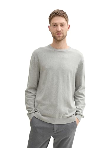 TOM TAILOR Herren Basic Crewneck Pullover aus Baumwolle, 36293 - Bright Stone Grey Melange, XXL von TOM TAILOR