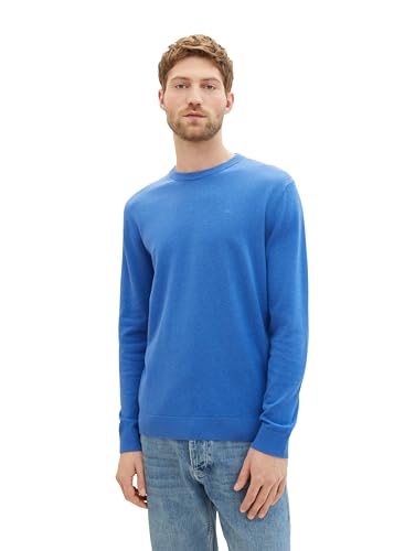 TOM TAILOR Herren Basic Crewneck Pullover aus Baumwolle, 34761 - Sure Blue Melange, L von TOM TAILOR