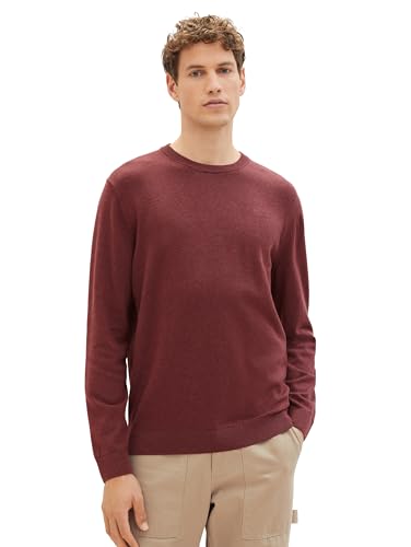 TOM TAILOR Herren Basic Crewneck Pullover aus Baumwolle, 32620 - Tawny Port Red Melange, XXXL von TOM TAILOR