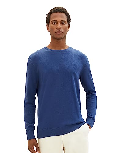 TOM TAILOR Herren 1027661 Basic Crewneck Strickpullover, 32618-hockey Blue Dark Melange, S von TOM TAILOR