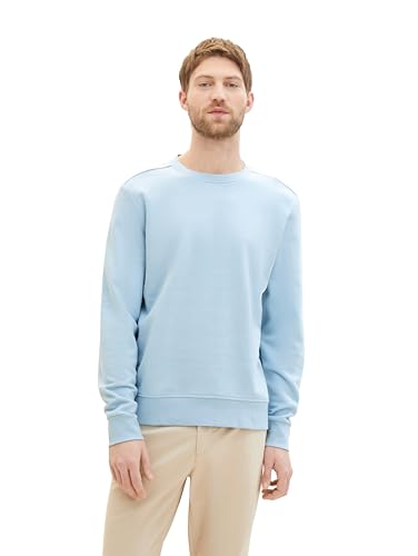 TOM TAILOR Herren Basic Crewneck Sweatshirt, 32245 - Washed Out Middle Blue, S von TOM TAILOR