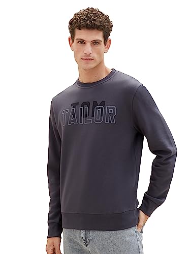 TOM TAILOR Herren 1037806 Basic Crewneck Sweatshirt mit Logo-Print, 10899-Tarmac Grey, M von TOM TAILOR