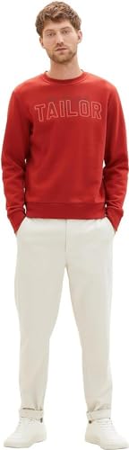 TOM TAILOR Herren 1037806 Basic Crewneck Sweatshirt mit Logo-Print, 14302-velvet red, M von TOM TAILOR