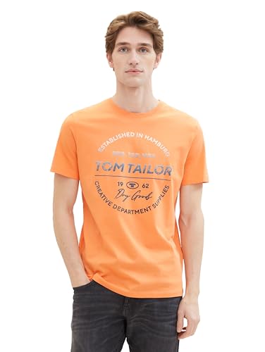 TOM TAILOR Herren Basic Crewneck T-Shrt mit Logo-Print aus Baumwolle, 22195 - Fruity Melon Orange, L TOM TAILOR Herren Basic Crewneck T-Shrt mit Logo-Print aus Baumwolle, 22195 - Fruity Melon Orange, L von TOM TAILOR