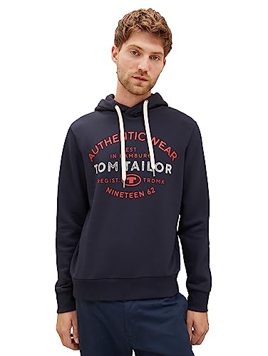 TOM TAILOR Herren 1038744 Basic Hoodie Sweatshirt mit Logo-Print, 10668-sky Captain Blue, L von TOM TAILOR
