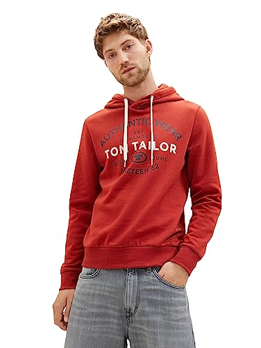 TOM TAILOR Herren 1038744 Basic Hoodie Sweatshirt mit Logo-Print, 14302-velvet red, M von TOM TAILOR