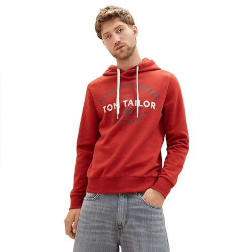 TOM TAILOR Herren 1038744 Basic Hoodie Sweatshirt mit Logo-Print, 14302-velvet red, M von TOM TAILOR
