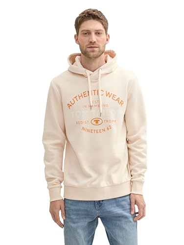 TOM TAILOR Herren Basic Hoodie mit Logo-Print,27469 - Smooth Light Sand, L von TOM TAILOR