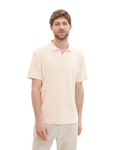 TOM TAILOR Herren Basic Jaquard Poloshirt mit Palmenmuster, beige palm jacquard design, L von TOM TAILOR