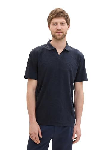 TOM TAILOR Herren Basic Jaquard Poloshirt mit Palmenmuster, navy palm jacquard design, XL von TOM TAILOR