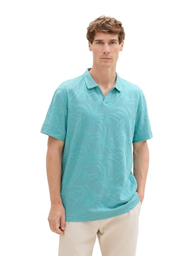TOM TAILOR Herren Basic Jaquard Poloshirt mit Palmenmuster, teal palm jacquard design, XXL von TOM TAILOR