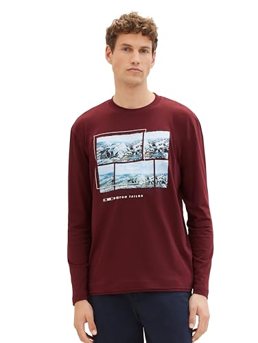 TOM TAILOR Herren Basic Langarmshirt mit Fotoprint, Tawny Port Red, M von TOM TAILOR