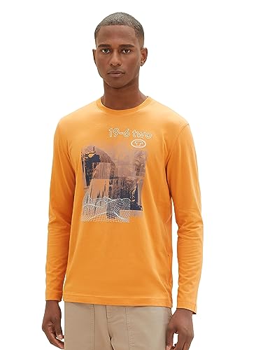 TOM TAILOR Herren Basic Langarmshirt mit Fotoprint, tomato cream orange, XXXL von TOM TAILOR