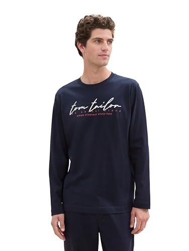 TOM TAILOR Herren Longsleeve mit Logo-Print, 10668 - Sky Captain Blue, XXL TOM TAILOR Herren Longsleeve mit Logo-Print, 10668 - Sky Captain Blue, XXL von TOM TAILOR