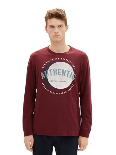 TOM TAILOR Herren Basic Longsleeve mit Print, Tawny Port Red, XL von TOM TAILOR