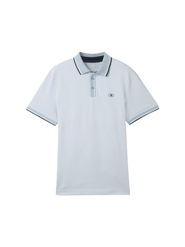 TOM TAILOR Herren Basic Piqué Poloshirt, white foggy blue twotone, XL von TOM TAILOR