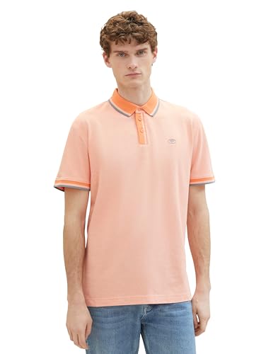 TOM TAILOR Herren Basic Piqué Poloshirt, white orange twotone, L von TOM TAILOR