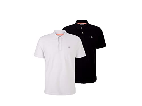 TOM TAILOR Herren Basic Piqué Poloshirt Doppelpack (DE/NL/SE/PL, Alphanumerisch, XL, Regular, Regular, White/Black) von TOM TAILOR