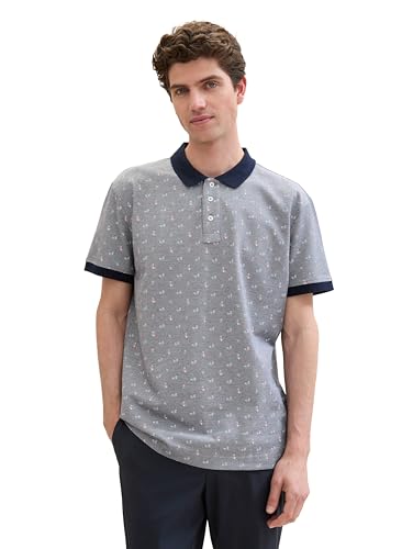 TOM TAILOR Herren Basic Piqué Poloshirt mit Alloverprint, navy orange slice design, XXL von TOM TAILOR