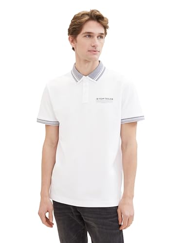 TOM TAILOR Herren Basic Piqué Poloshirt mit Logo-Print , White, XL von TOM TAILOR