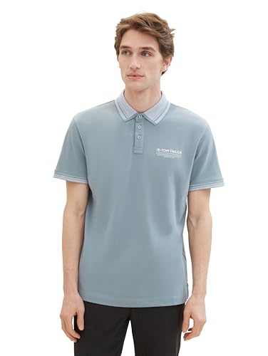 TOM TAILOR Herren Basic Piqué Poloshirt mit Logo-Print , grey mint, S von TOM TAILOR