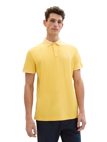 TOM TAILOR Herren Basic Piqué Poloshirt mit Logo-Print , sunny yellow, XL von TOM TAILOR