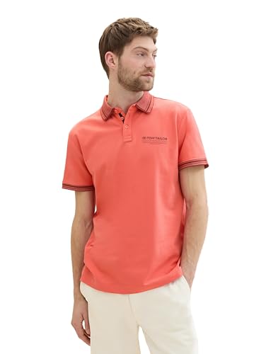 TOM TAILOR Herren Basic Piqué Poloshirt mit Logo-Print , flamingo flower, S von TOM TAILOR