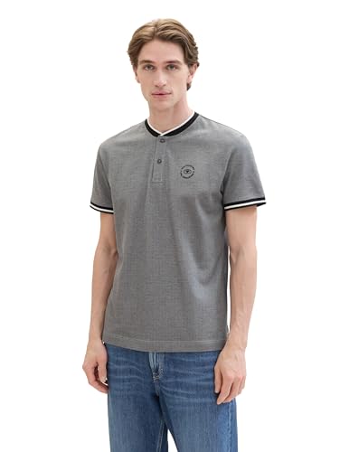 TOM TAILOR Herren Basic Piqué Poloshirt mit Stehkragen, black two tone pique, XL von TOM TAILOR