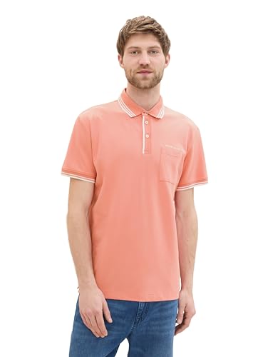 TOM TAILOR Herren Basic Piqué Poloshirt mit farbigen Details, Hazy Coral Rose, L von TOM TAILOR