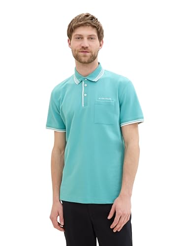 TOM TAILOR Herren Basic Piqué Poloshirt mit farbigen Details, meadow teal, XXL von TOM TAILOR