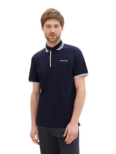 TOM TAILOR Herren Basic Piqué Poloshirt mit farbigen Details, sky captain blue, XXL von TOM TAILOR