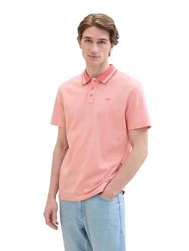 TOM TAILOR Herren Basic Poloshirt mit Streifen, flamingo flower white stripes, M von TOM TAILOR