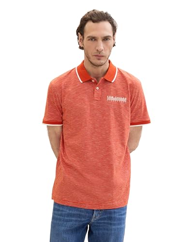 TOM TAILOR Herren Basic Poloshirt mit Streifen, marocco orange fine stripe, XXL von TOM TAILOR