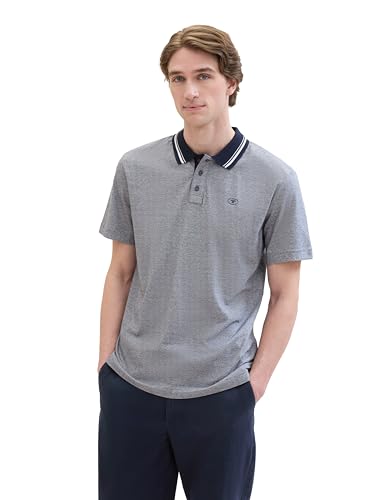 TOM TAILOR Herren Basic Poloshirt mit Streifen, navy white stripes, L von TOM TAILOR