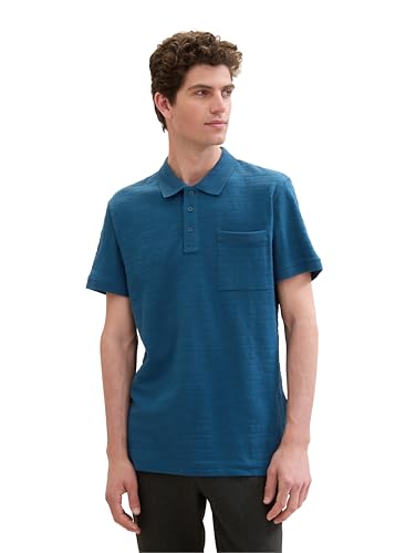 TOM TAILOR Herren Basic Poloshirt mit Struktur, Moss Blue, L von TOM TAILOR