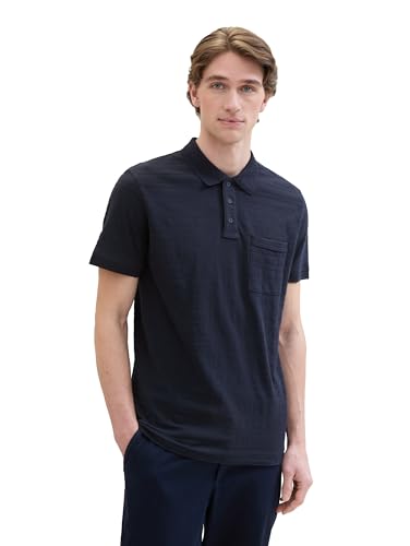 TOM TAILOR Herren Basic Poloshirt mit Struktur, sky captain blue, L von TOM TAILOR