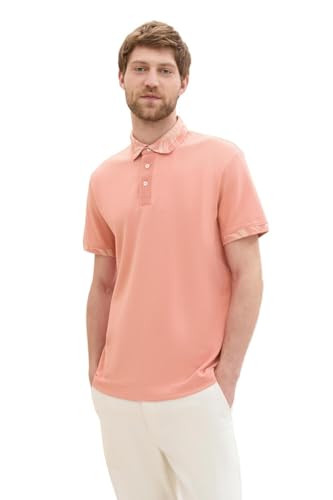 TOM TAILOR Herren Basic Poloshirt mit gemustertem Kragen, Hazy Coral Rose, S von TOM TAILOR