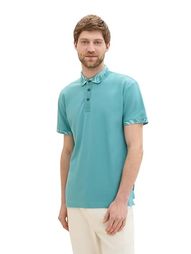 TOM TAILOR Herren Basic Poloshirt mit gemustertem Kragen, meadow teal, L von TOM TAILOR