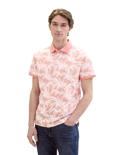 TOM TAILOR Herren Basic Poloshirt mit sommerlichem Allover-Print, coral white leaf design, XXL von TOM TAILOR