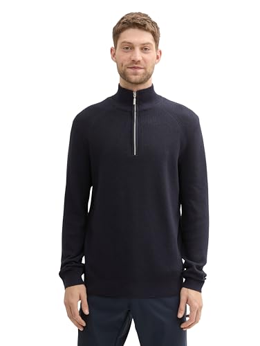 TOM TAILOR Herren Basic Pullover mit Troyer-Kragen,13160 - Knitted Navy Melange, XXXL von TOM TAILOR